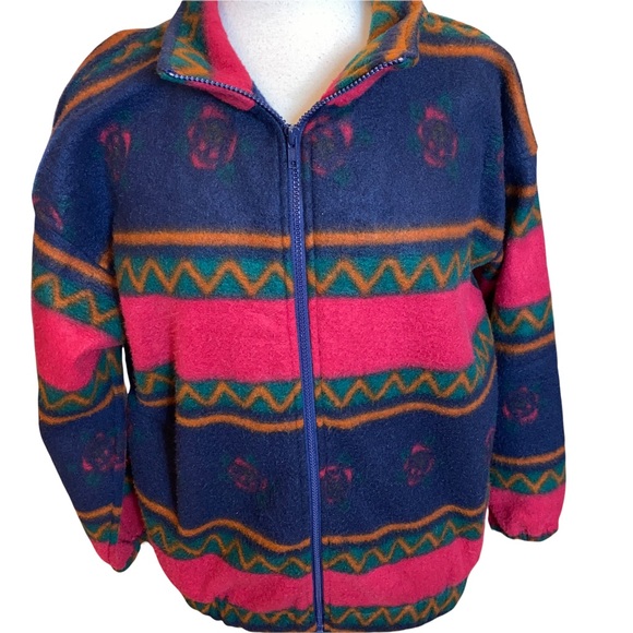 Casual Bay Jackets & Blazers - Vintage Southwestern fleece shacket roses Aztec zipper Yellowstone jacket